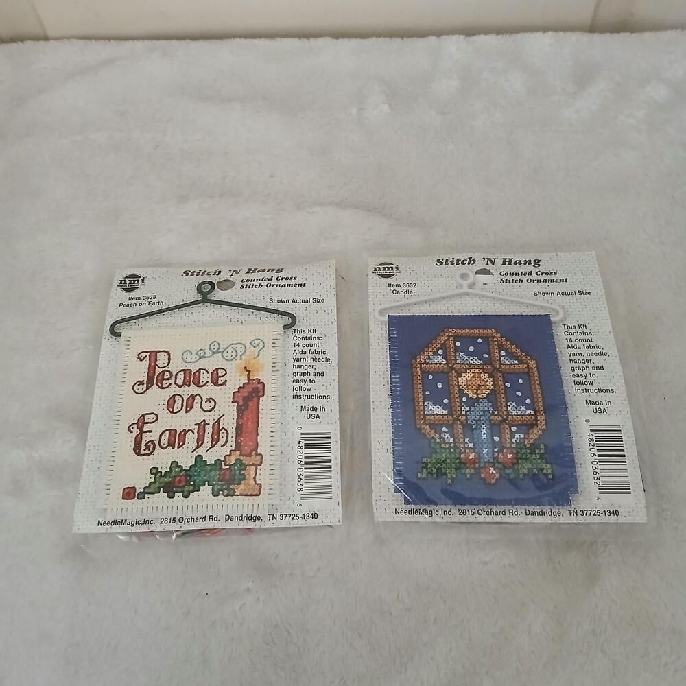 NEW Y2K Vintage Lot of 2 Stitch N Hang Cross Stitch Ornament Kits Peace On Earth